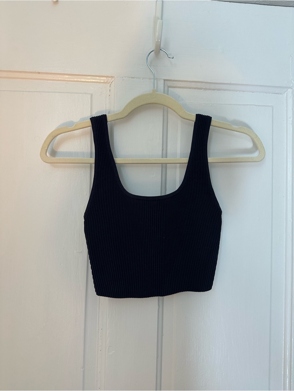 Aritzia Babaton Ribbed Navy Tank Square Neck Crop Top